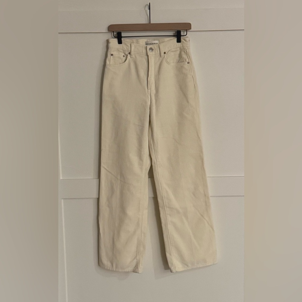 Denim Forum The Farrah High Rise Women's Corduroy Cream White Pants 26